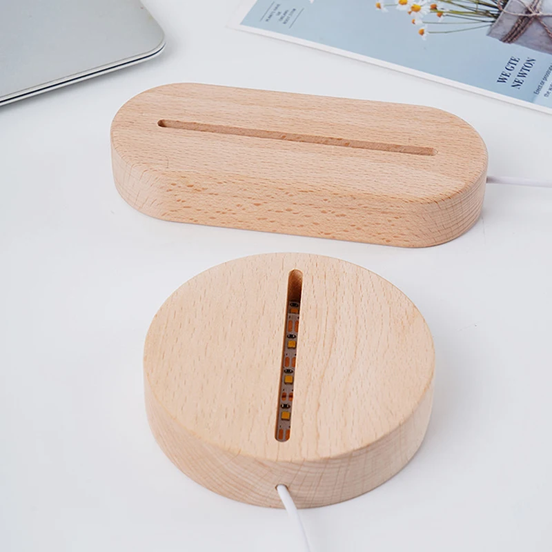 Rectangular Wooden Led Lights Display Base Stand 3D Plexiglass Lamp Holder With USB Cable