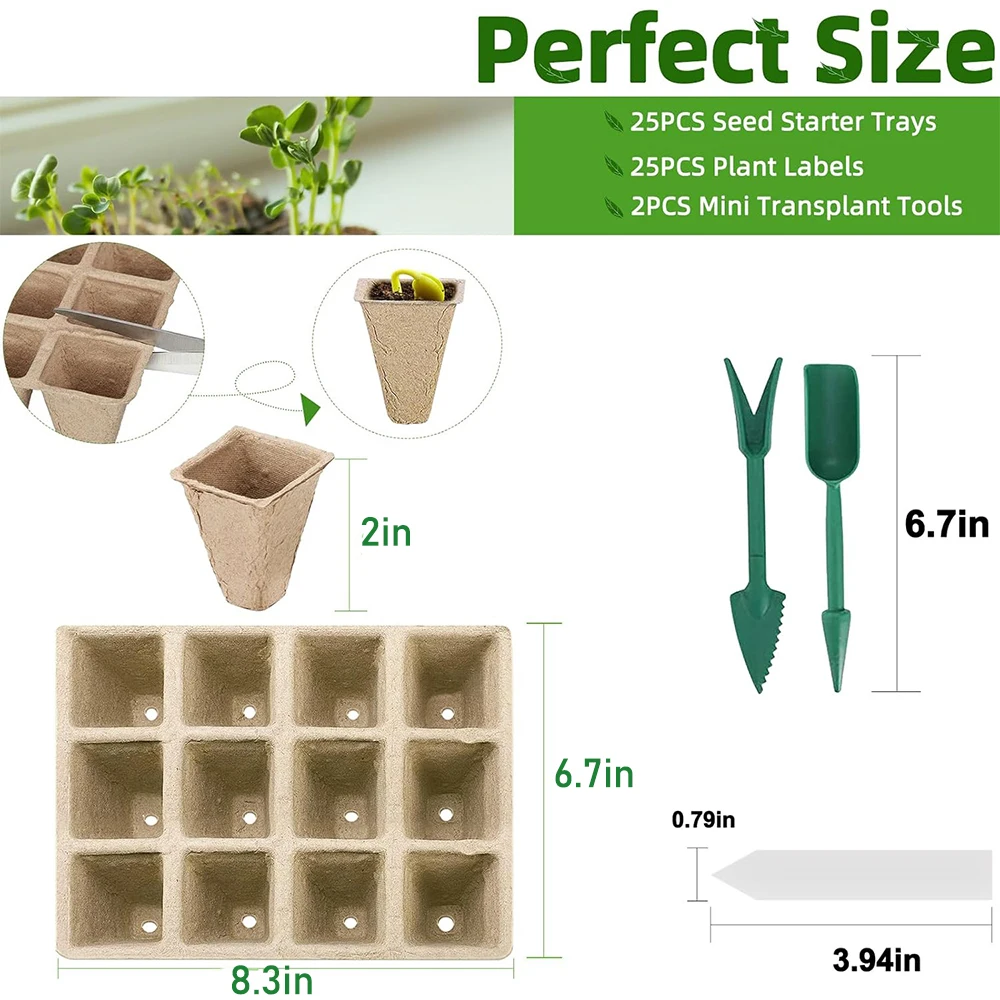 Biodegradable 300-Cell Seed Starter Kit with Domed Germination Trays