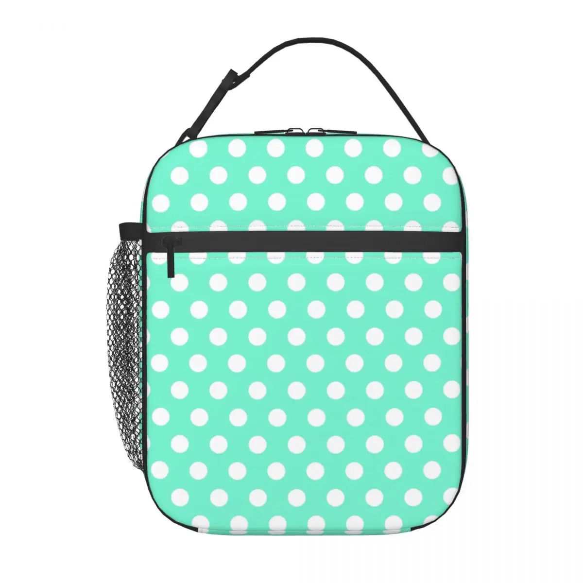 White Polka Dots On Mint Portable Lunch Box for Women Leakproof Thermal Cooler Food Insulated Lunch Bag Kids School Children