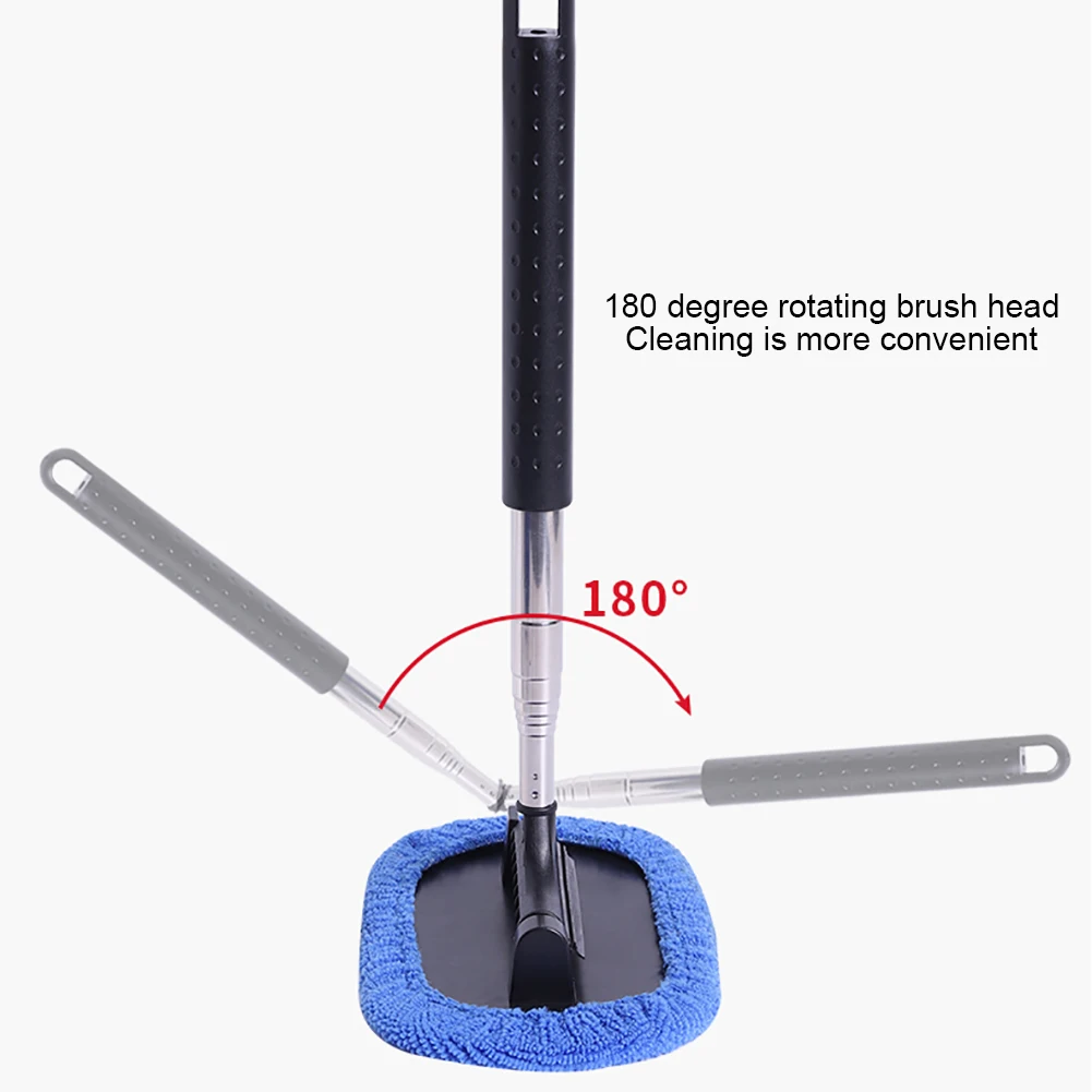 3 in 1 Car Window Cleaner Kit Extendable Long Handle Windshield Cleaning Tool Rotating Head Car Wash Tool Rearview Mirror Wiper 5