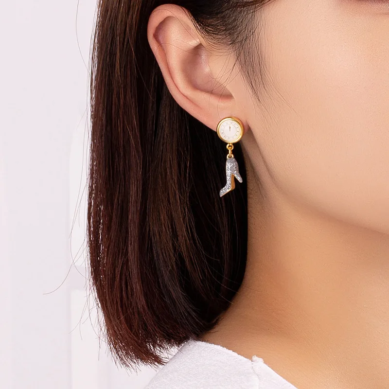 Halloween Pumpkin Glass Slipper Enamel Earrings Creative Clock Earrings Studs Women's Pendant Niche Personality