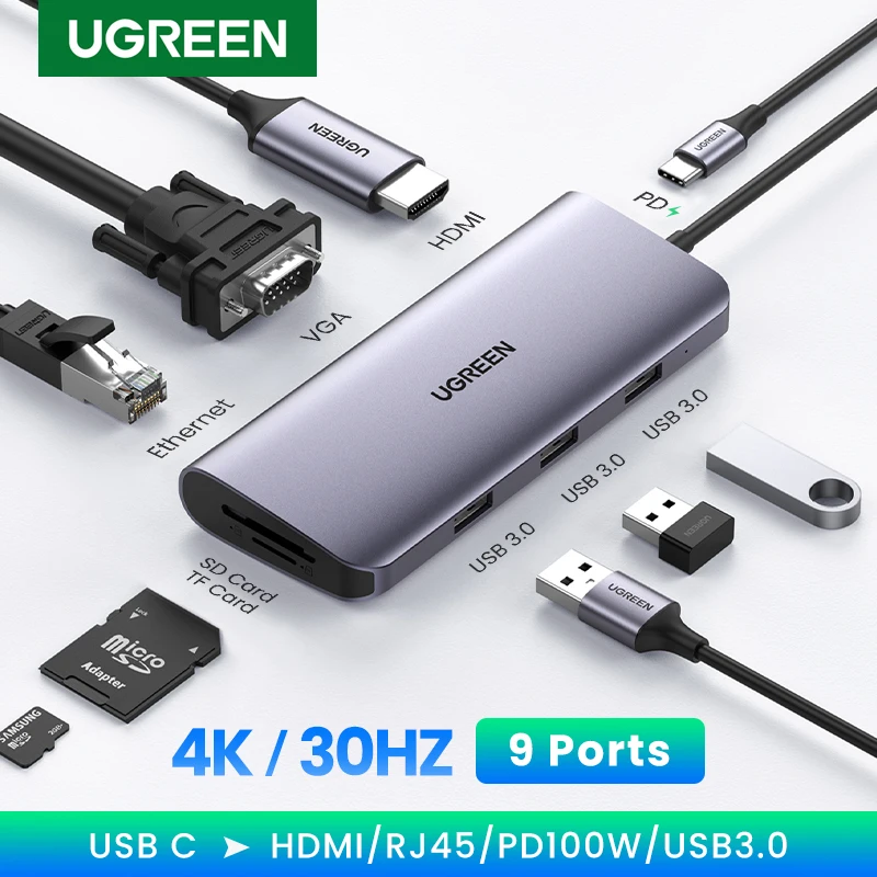 

UGREEN USB C HUB 4K HDMI Adapter USB C to RJ45 USB 3.0 PD 100W Dock for MacBook Pro Air M2 M1 USB-C Type C 3.1 Splitter USB HUB