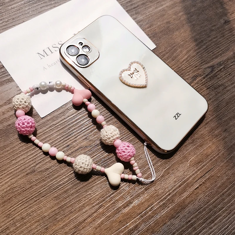 Phone Wrist Strap Lanyard Phone Anti-lost Sling Short Hand-beaded Wool Knitted Pendant Wrist Strap Pendant Mobile Ph