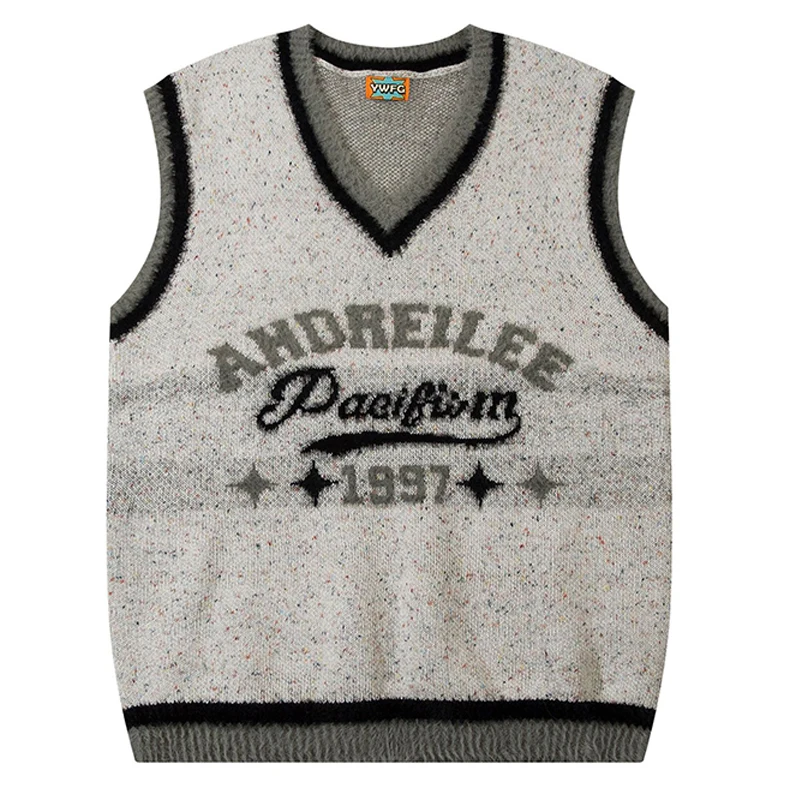 

Мужской утепленный трикотажный свитер без рукавов с V-образным вырезом и надписью