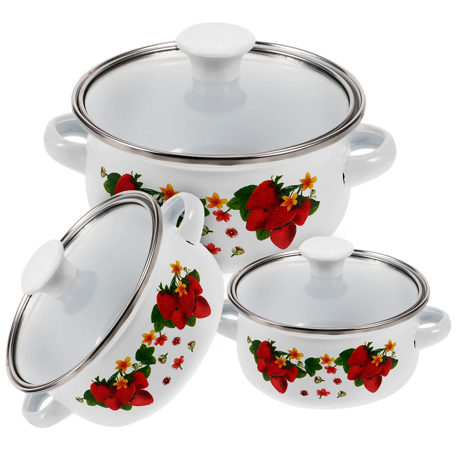 

Kitchen Enamel Stockpot Lid Retro Cooking Pot Non Stick Soup Pot Floral Simmer Pot