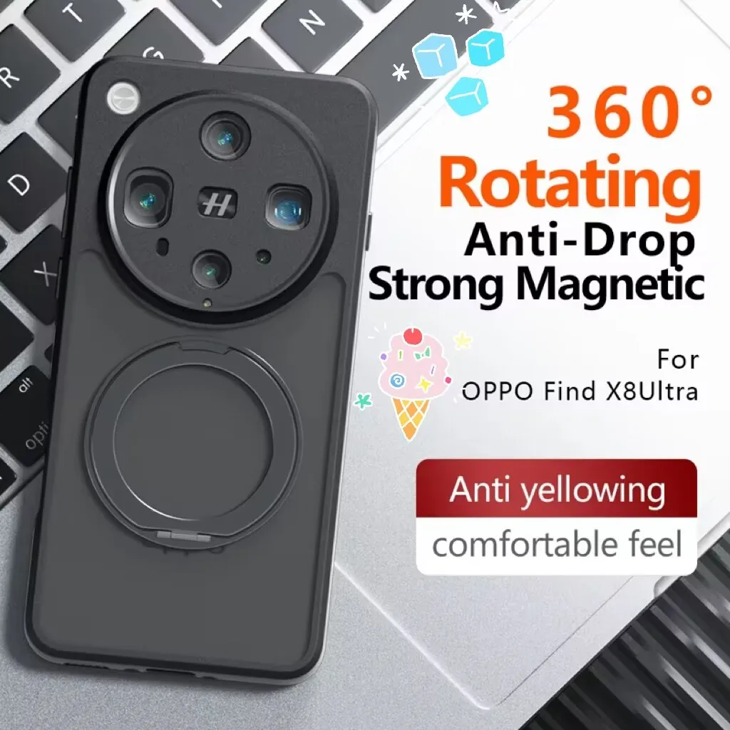 ELVEV Magnetic Shockproof Matte Phone Case with Rotating Ring Bracket