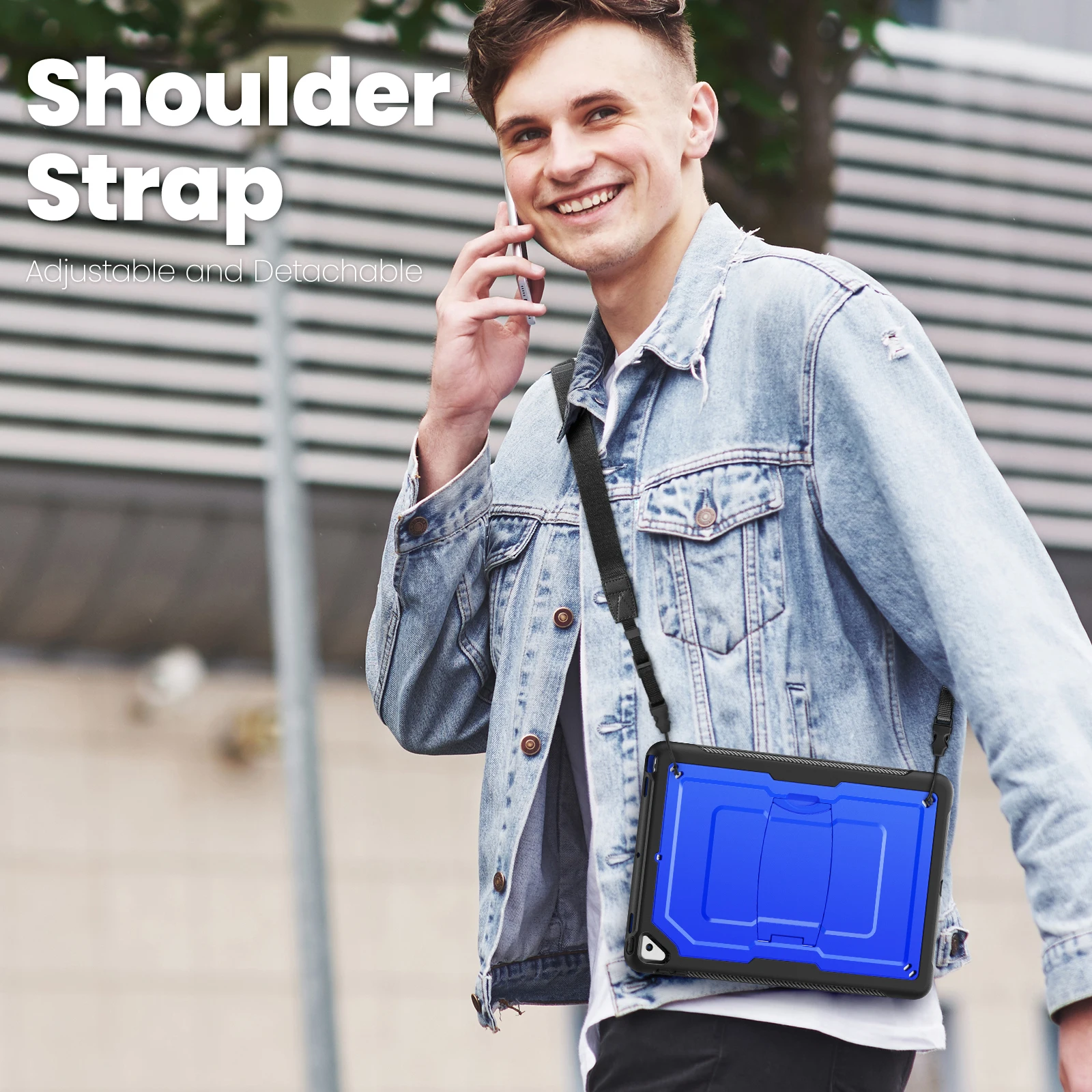 Shockproof Tablet Stand Cover with Shoulder Strap