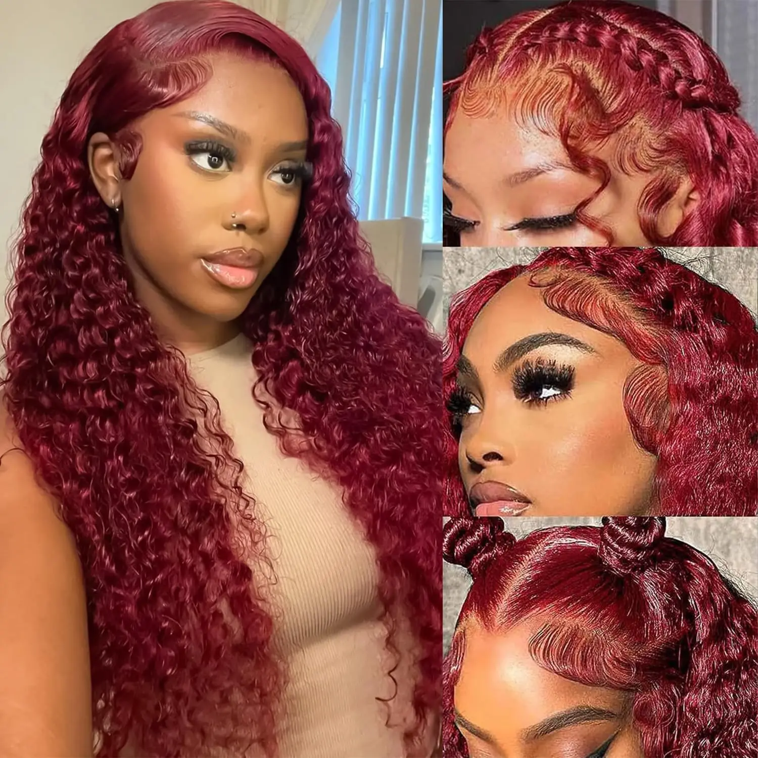 99J Burgundy Lace Front Wigs Human Hair Wigs for Women 20 Inch 13x4 HD Lace Burgundy Wig Human Hair Pre Plucked 200% Density