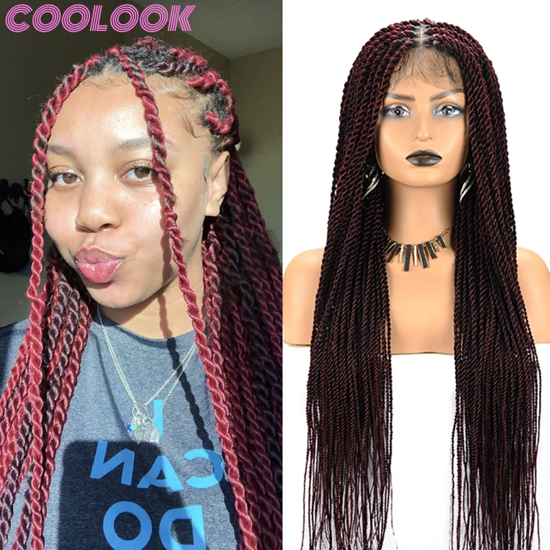 

26 Inch Twist Braided Wigs for Black Wome Senegalese Full Lace Square Part Braids Wig Synthetic Lace Frontal Wigs with Baby Hair
