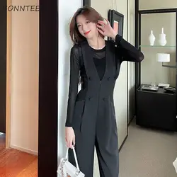 High Waist Jumpsuits Women Solid Black Ankle-length Autumn Winter Korean Style Casual Fashion Vintage Loose All-match Streetwear