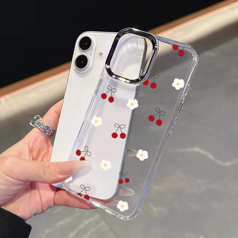 Soft Bow Cherry Lichee Clear Plating Lens Cover Case