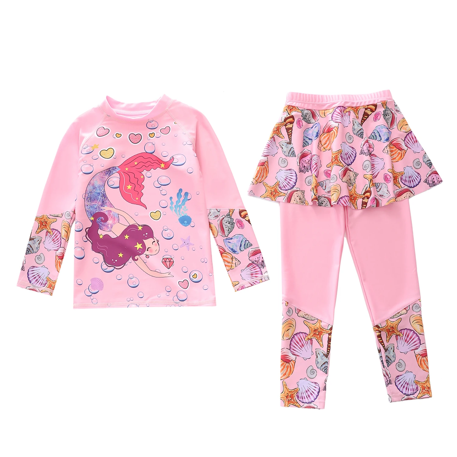 Children's Swimming Suit Girls' Two-Piece Long Sleeve Swimwear Rainbow Unicorn Pants Skirt Fast Drying Fitness Swimming Costume - 3