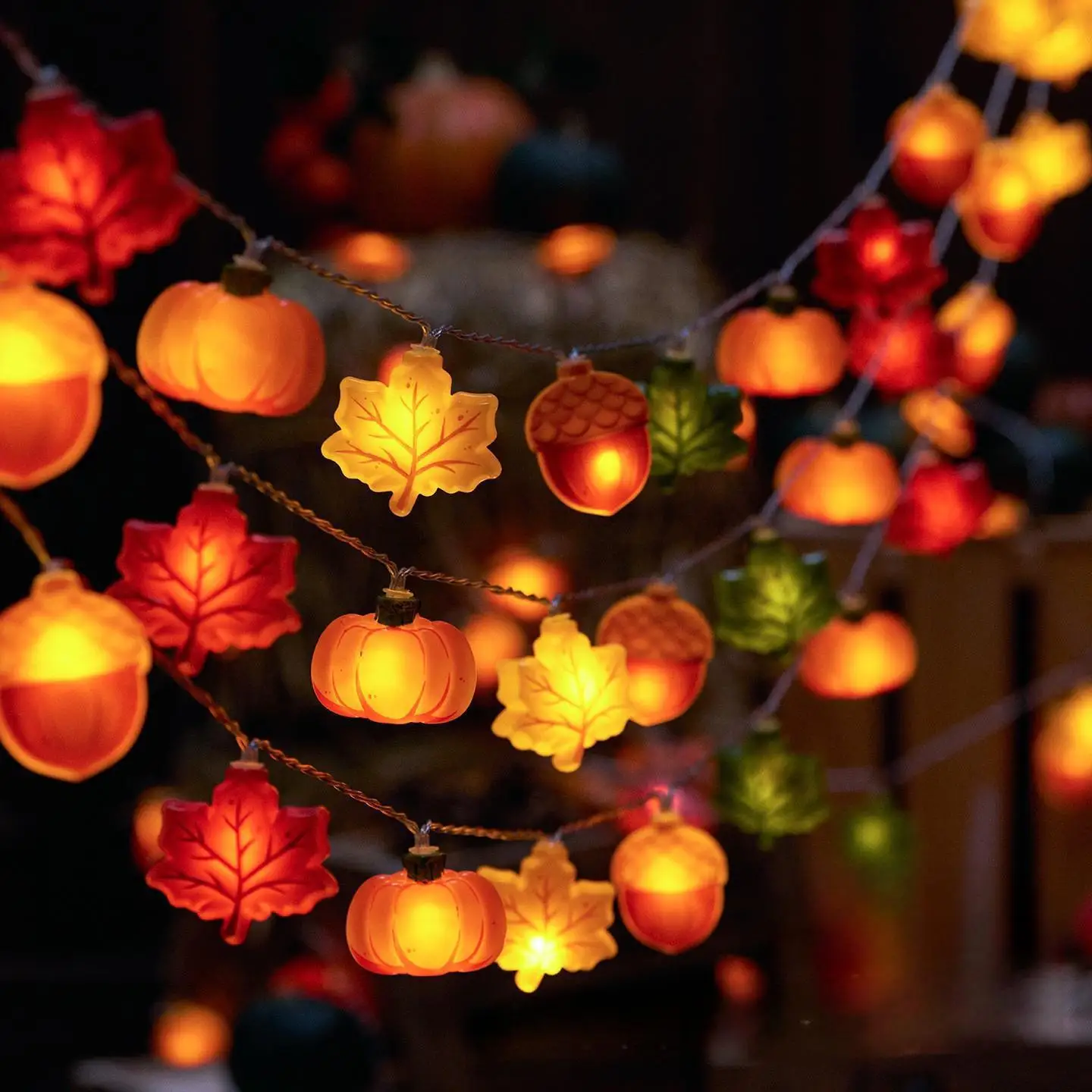 1,5/3 m Halloween LED Kürbis Nuss Ahornblatt Lichterkette Startseite Weihnachten Party Dekoration Hängelampe Requisiten Thanksgiving Geschenk