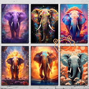 Vibrant Elephant Art Series – Expressive and Colorful Wildlife Posters 1