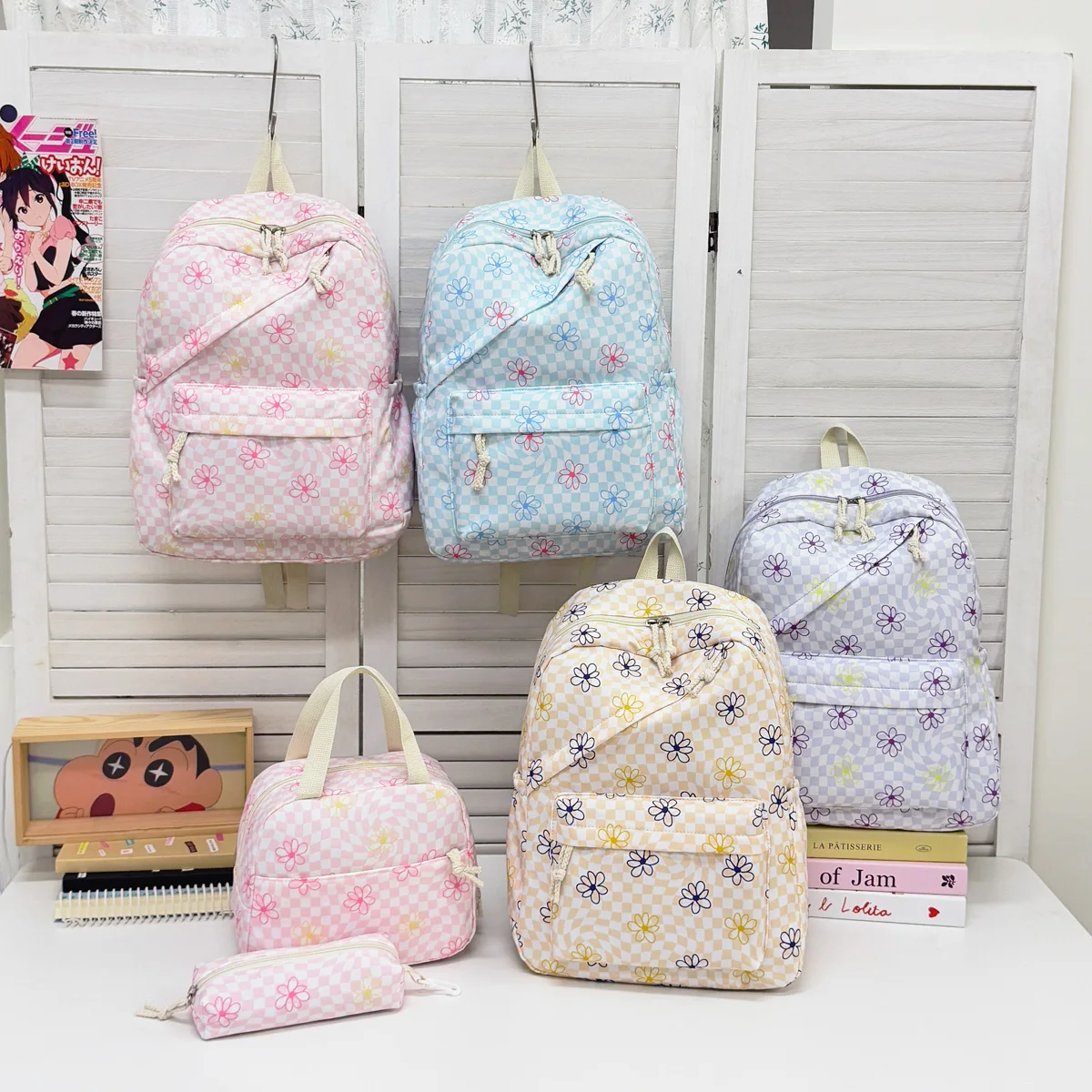 Cute Sweet Daisy Printed Three Piece Backpack Set Lightweight and Load Reducing Large Capacity Backpack Campus Student Backpack 1