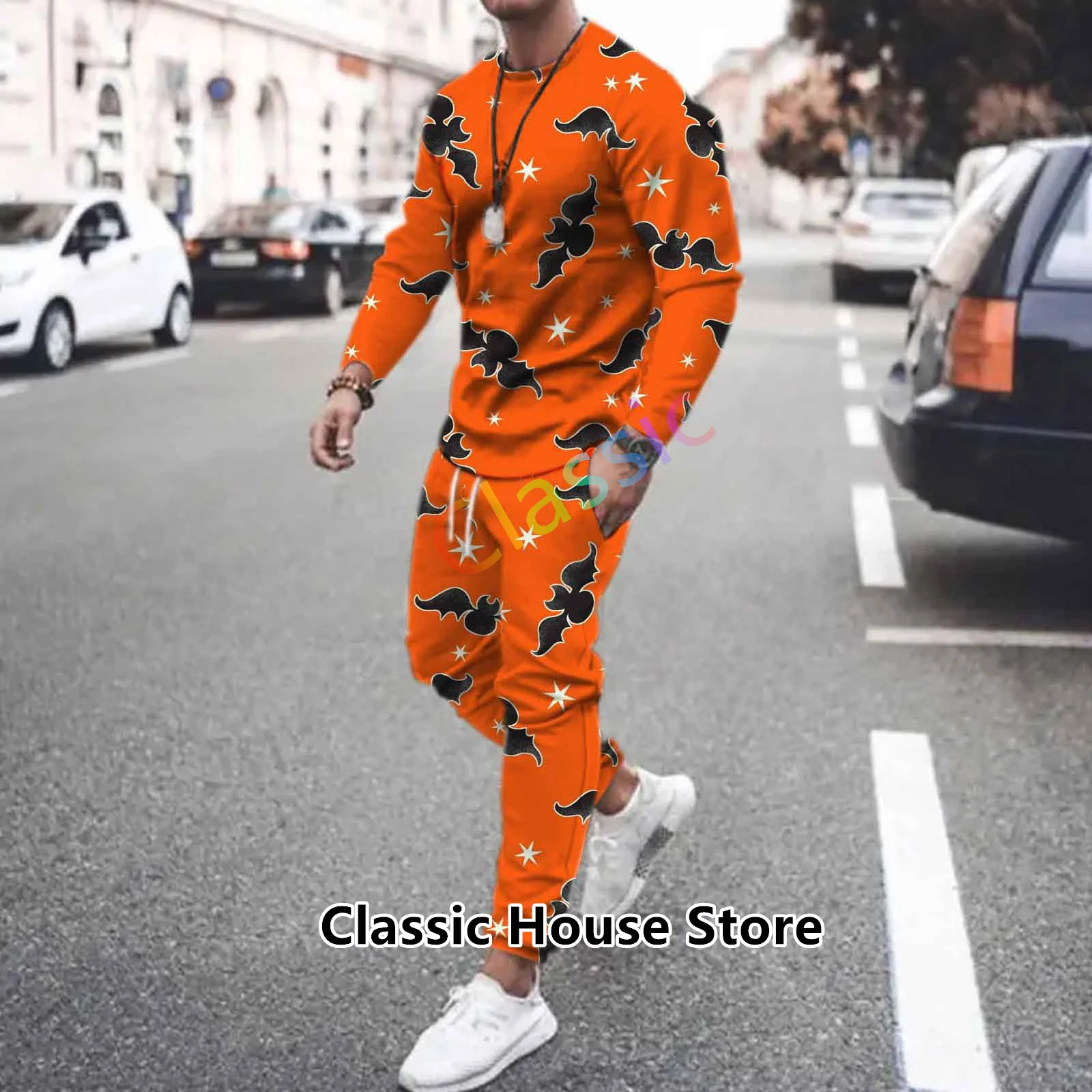 Halloween New Men's Tracksuit Set 3D Printed Jogger Sportswear Casual Suit Long Sleeves T shirts+Trousers 2 Piece Men Clothing