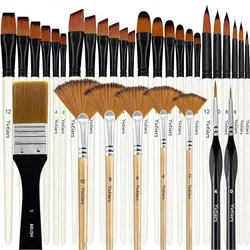 32-Piece Premium Nylon Paint Brush Set for Versatile Artistic Expression (White)