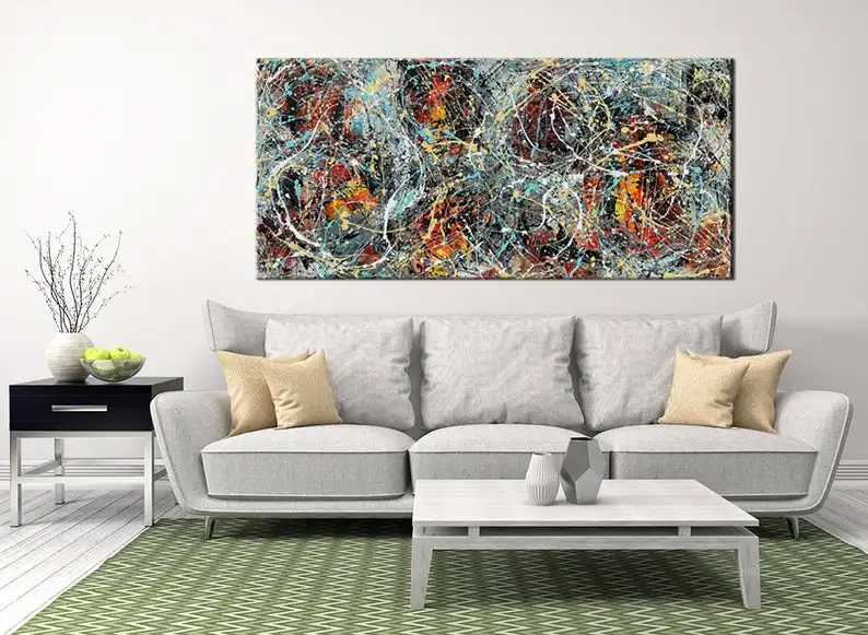 Grande Pittura Astratta Originale Moderna Wall Art Home Decor Jackson Pollock Style On Canvas Luxuriousabstract Oil Big Abstract