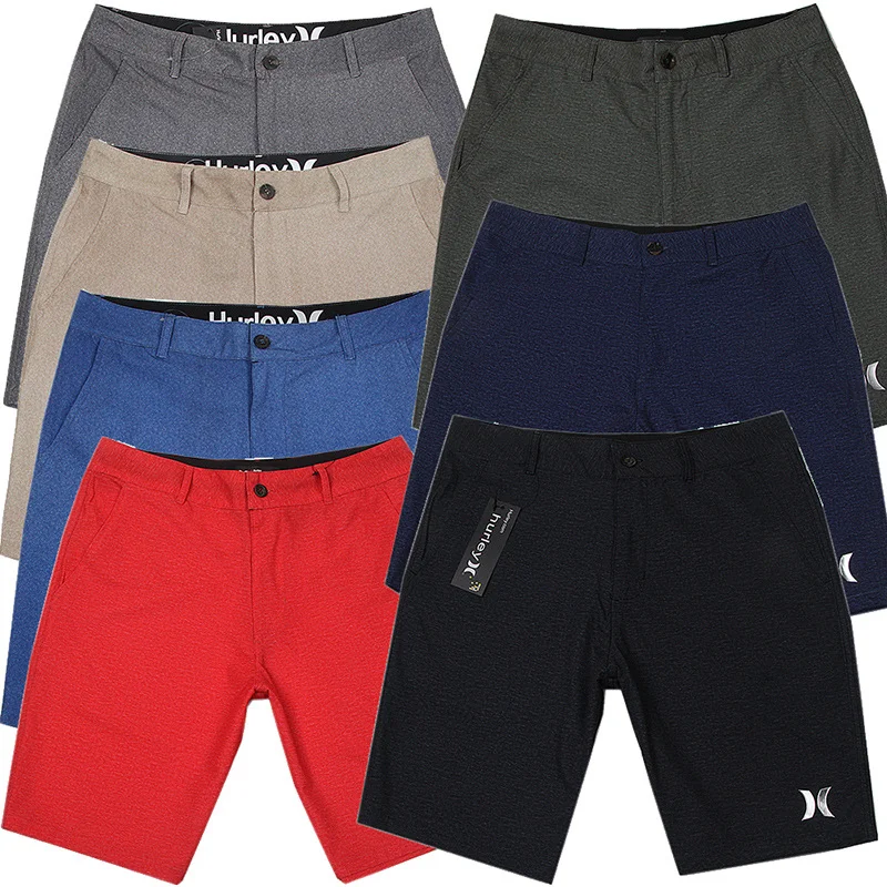 Men Summer Business Casual Elastic Shorts Waterproof Quick-drying Travel Five-pants Fiber Mixed Loose Style Leisure Fishing stretch pants business pants