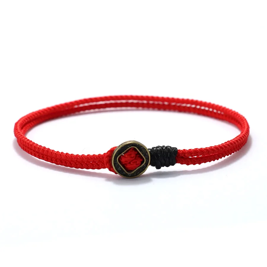 Men Red Rope Leather Bracelet Macrame Lucky Accessory