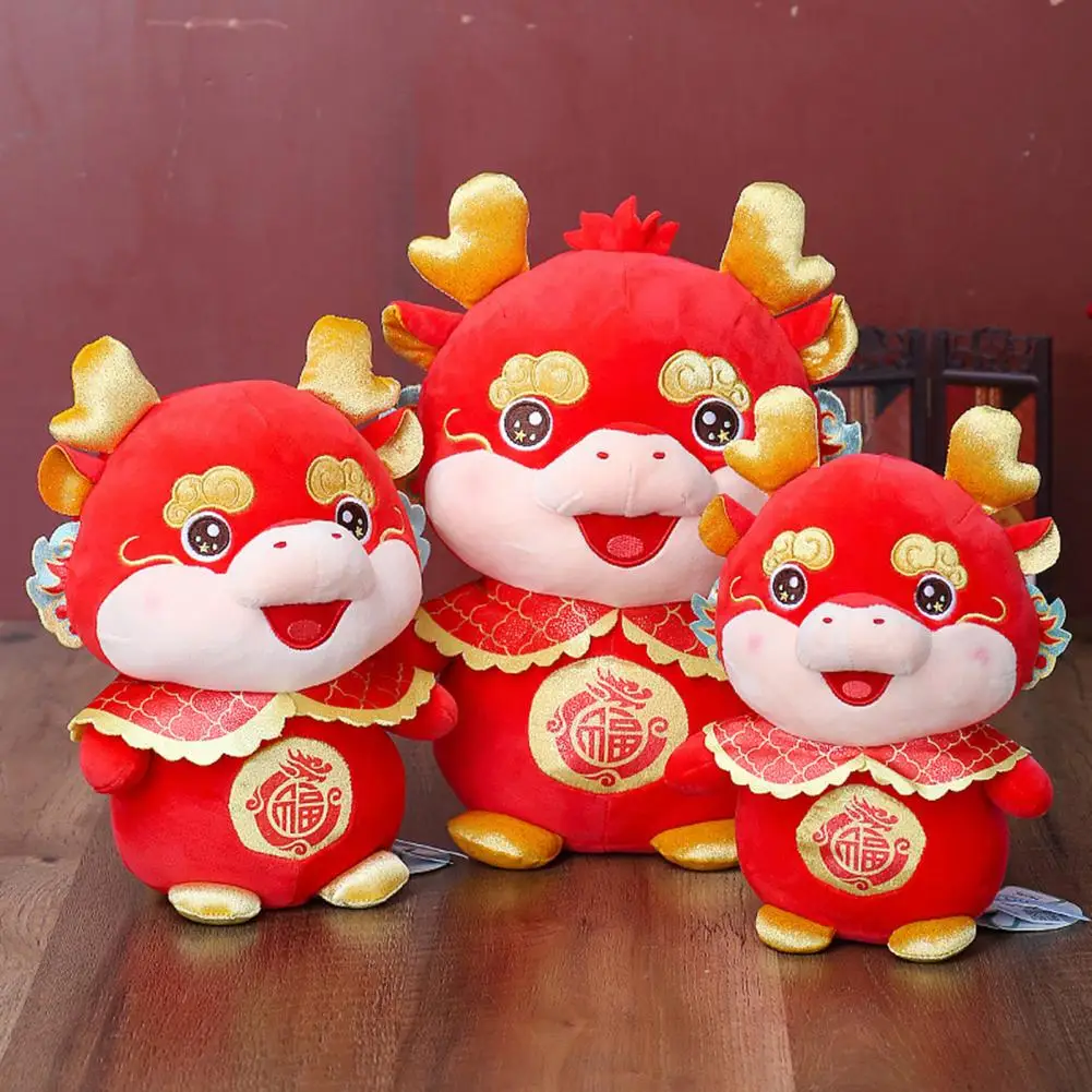 

Dragon Plush Toy Decorative Sitting Dragon Toy Dragon Year Plush Doll Embroidered Chinese Zodiac Mascot Toy for 2024 Spring