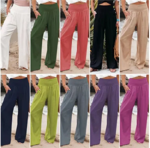 

Cotton Make Old Causal Female Loose Pants To Win Over Middle Waist Wide Leg Spring Autumn Solid Women's Trousers