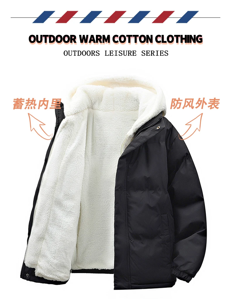 Puffer Jacket Men's Plush Thickened Parkas New Men's Hooded Fake Two Piece Winter Lamb Wool Jacket Male Fleece Liner Warm Coat