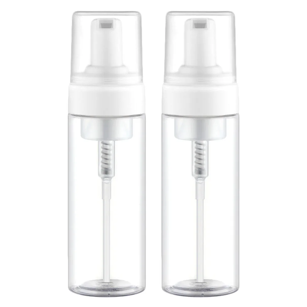 2Pcs 150ml Portable Refillable Bottles Empty Facial Cleanser Shampoo Bottle Cosmetics Container (Transparent) 2 pcs sub bottle shower gel shampoo lotion pressure pump empty 2pcs liquid water dispenser body filling bamboo hand water