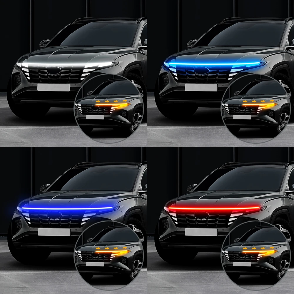 현대 투싼 NX4 2021 2022 2023 2024 2025 2026용 LED 후드 하단 라이트 스트립, 절단 가능 LED 스트립, 방향지시등, 방수 IP66