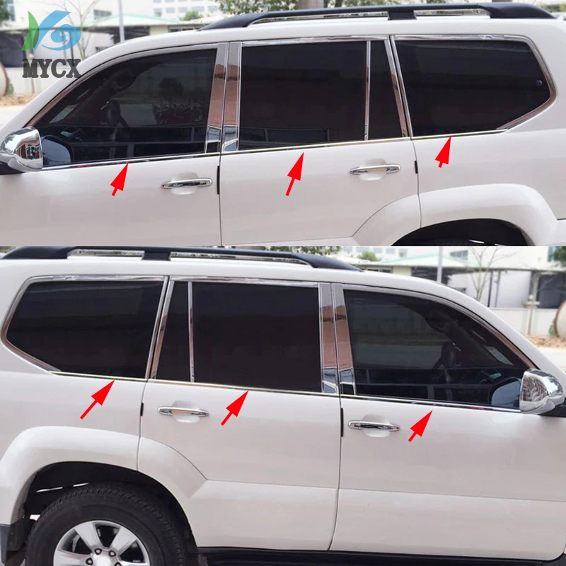 

For Toyota Land Cruiser Prado FJ120 FJ 120 2003-2009 Stainless Steel Bottom Window Frame Sill Trims 6pcs