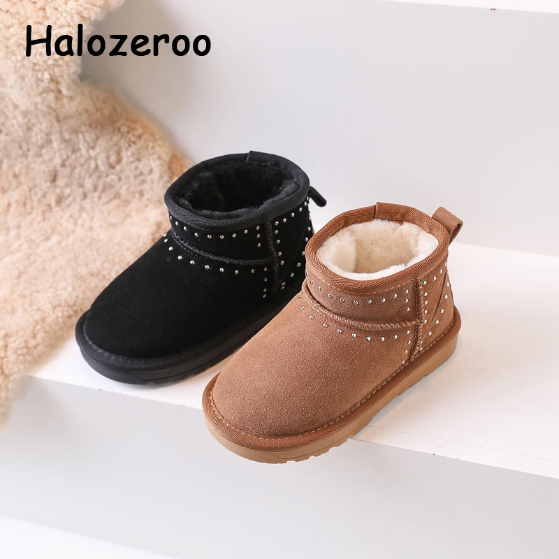 

Winter New Kids Snow Boots Baby Girls Rivets Brand Shoes Toddler Warm Fashion Boots Children Soft Ankle Shoes Boys Black Shoes