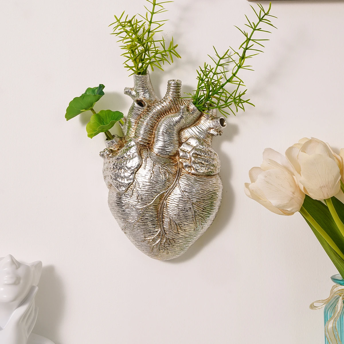 1PC, resin multi-color artificial flat heart hydroponic ornament, used for home, courtyard, porch and other home decoration