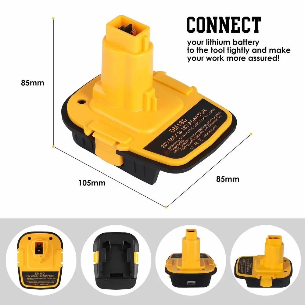 DeWalt NiCad 및 NiMh 배터리 전동 공구용 Milwaukee 18V 리튬 배터리용 DeWalt 20V용 USB 변환 기능이 있는 배터리 어댑터
