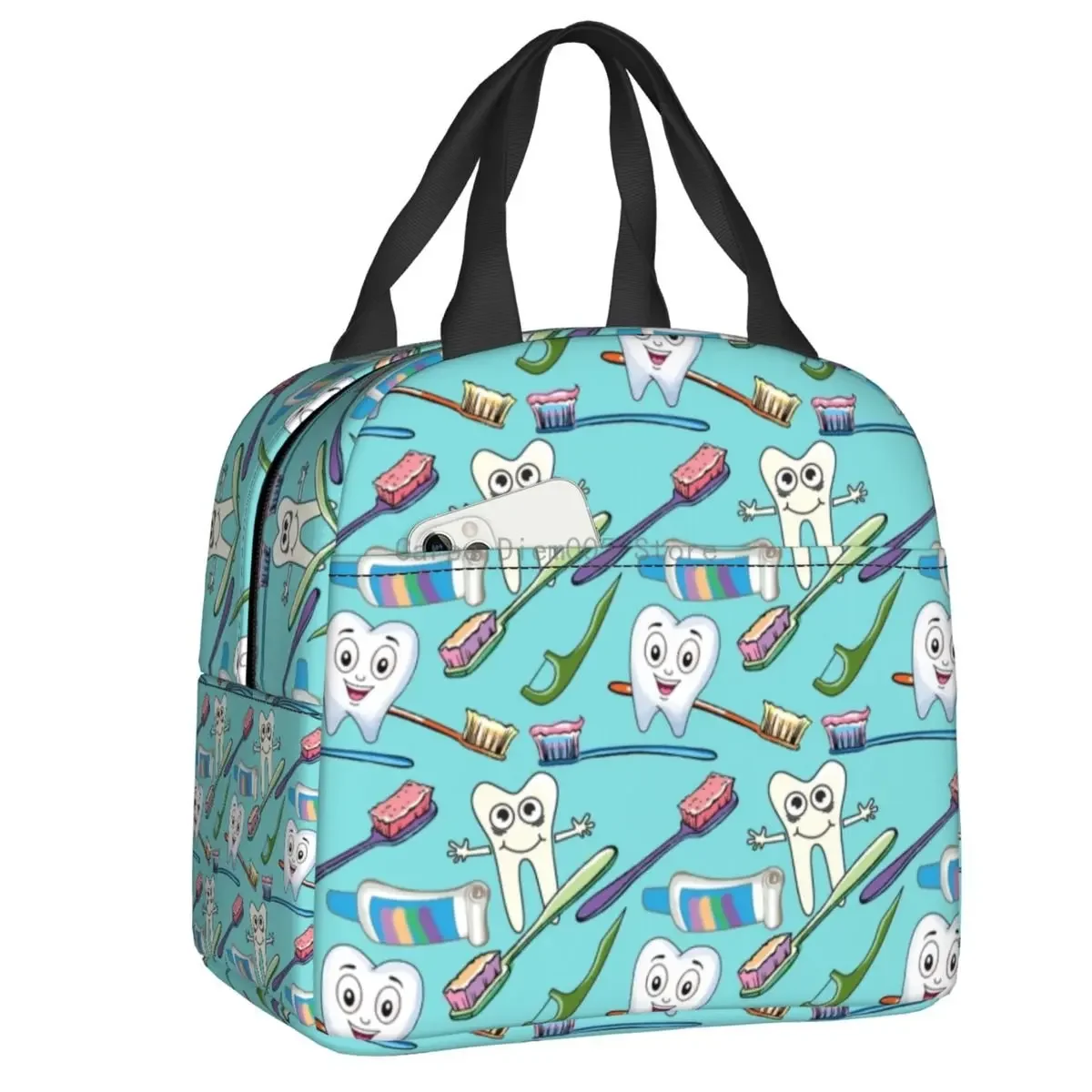 

Cute Teeth Toothpaste Portable Lunch Boxes for Women Men Leakproof Dentist Tooth Thermal Cooler Food Insulated Lunch Bag School