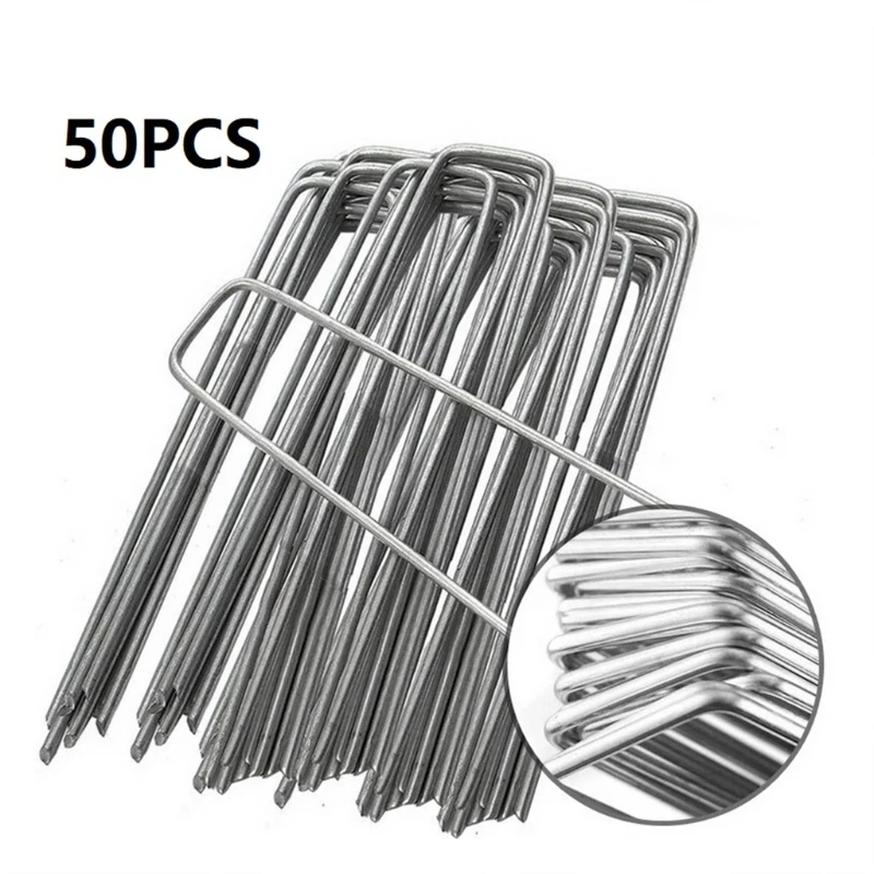Garden Stakes Securing Pegs Garden Stakes Pins for Securing Weed Landscape Fabrics Netting Ground Sheets Galvanized Lawn Stake 50 Pcs