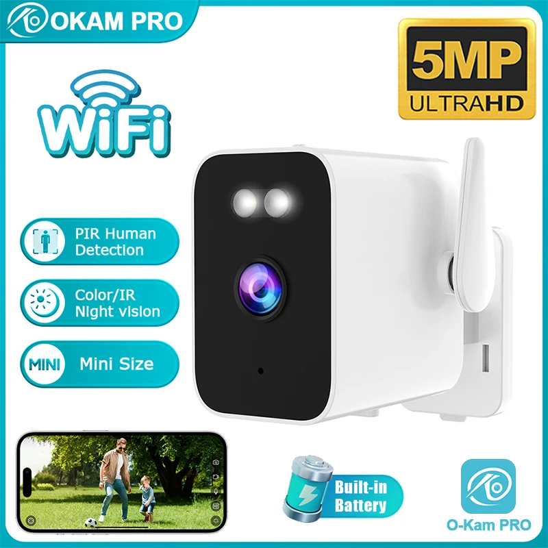 OKAM PRO IP Security Camera HD 5MP WiFi CCTV 5200 Battery Colour Night Vision Outdoor Waterproof Smart Camera Two-way Intercom 1