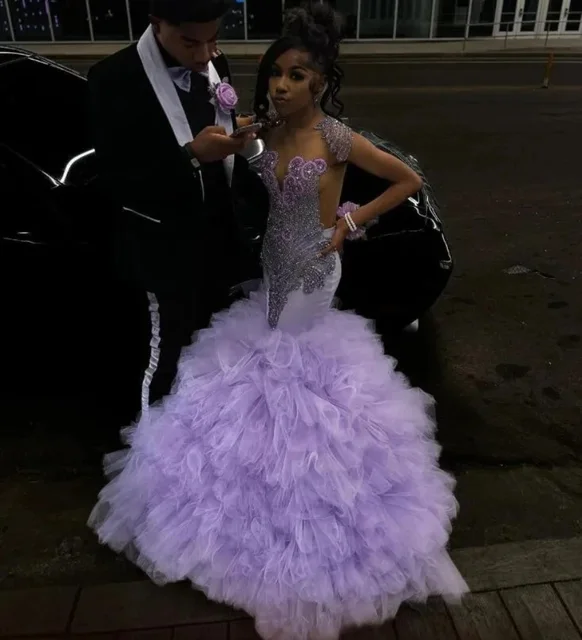 Cristais Vestido Luxo Luxo Lilás Longo Vestidos De Baile Para