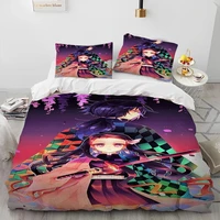 Demon Slayer Bedding Set Kamado Nezuko Duvet Cover Set Bedspread Pillowcase King Queen Full Single Size Bed Linen Boys Teen Gift 3