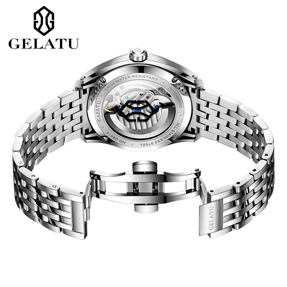 GELATU 6018 Men's Watch Top Brand Original Mechanical Watch For Men 50M Waterproof Luxury Hollow Dragon Automatic Wristwatch