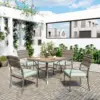 5 Piece Patio Dining Set, Green, Weather Resistant PE Rattan Table and Chairs, Comfortable Cushions, Easy Maintenance 4