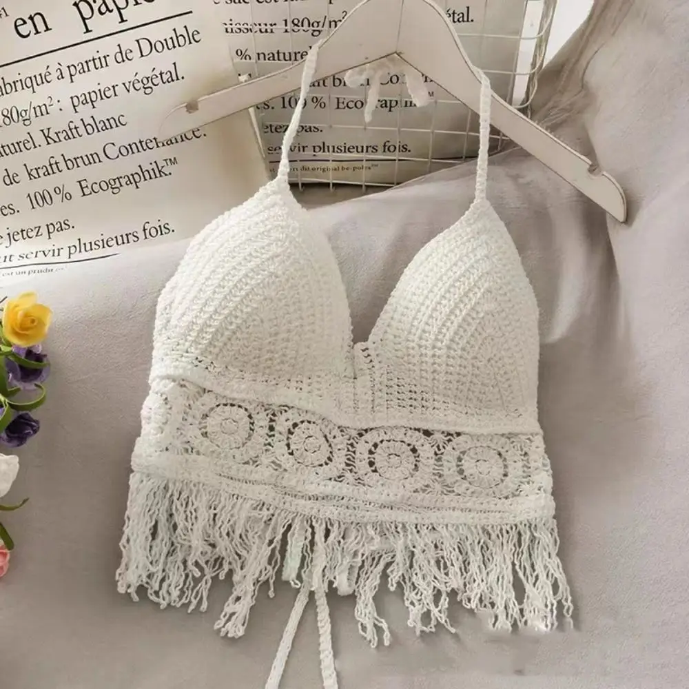 

Богемный Женский вязаный крючком купальник с бахромой, женский купальник, бразильский летний однотонный купальный костюм, пляжная одежда