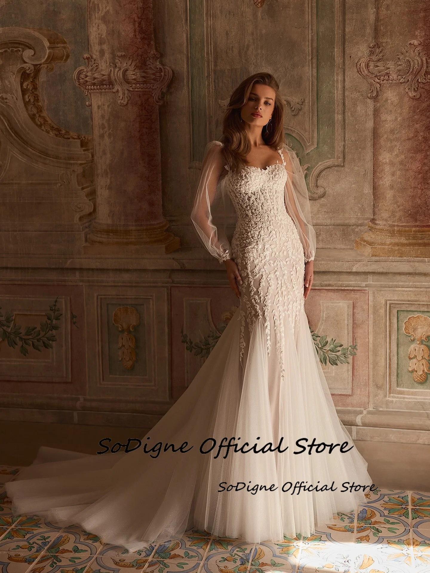 SoDigne Mermaid Tulle Appliques Bride Dresses Sweetheart Full Sleeves Wedding Dress Bridal Gowns vestidos de novia Customized 13 S859ee6d80a63404e9960440d35a8deb74