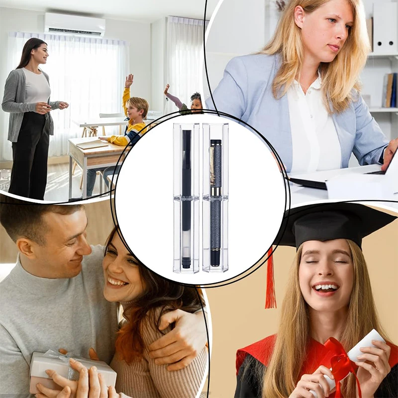 10-60Pcs Transparent Pen Box Hexagonal Pen Case Acrylic Display Box for School Office Clear Plastic Case