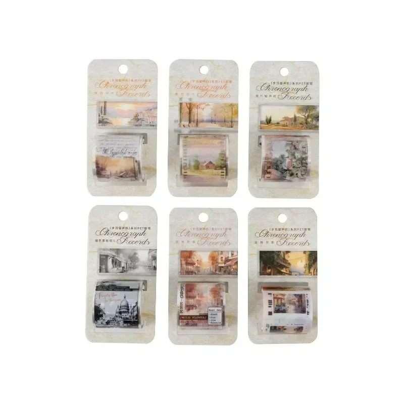 1Roll 2M Tape PET Vintage Handbook DIY Decoration Loop Stickers Tapes Diary Scrapbook cut 40mm*2m Age Gramophone Series 5
