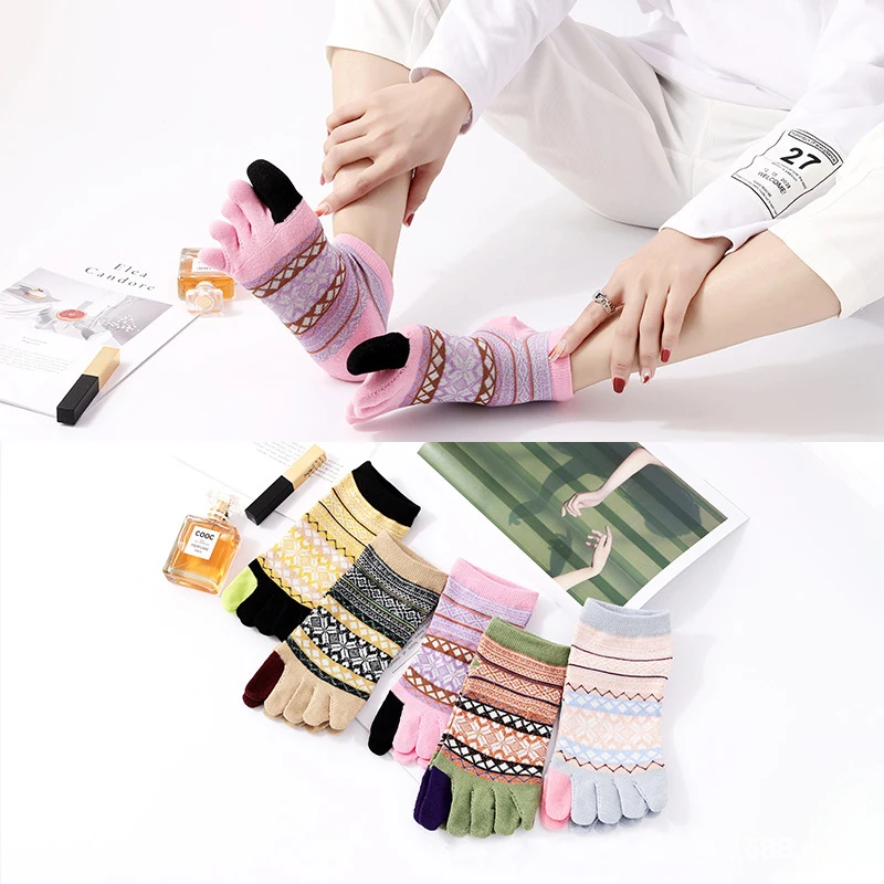 5 Pairs Bohemian Style Ankle Socks with Toes Woman Girls Short Harajuku Cotton Sock Colorful Invisible 5 Finger Socks Fashions