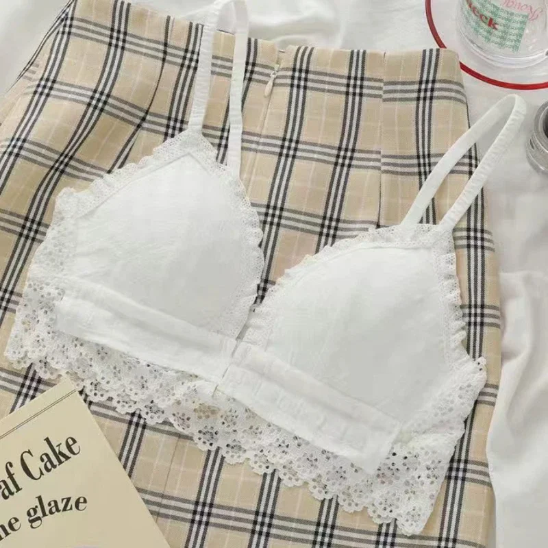 Fashion Front Closure Girls Sweet Lace Bra Wire Free Comfortable Underwear Women Seamless Breathable Lingerie Female Bras