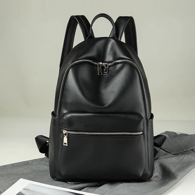 Women's backpack 2024 new PU soft leather large capacity black backpack fashion trend student ...