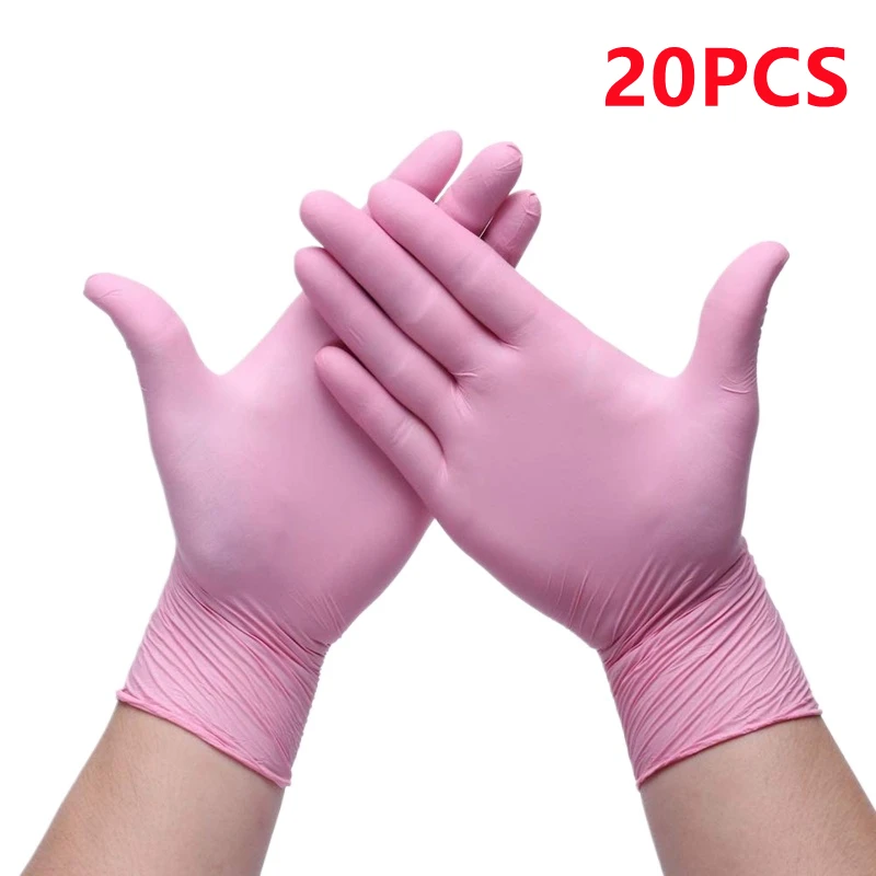 thumbnail image 1 of Guantes desechables de nitrilo rosa, 20/50/100 unidades, sin polvo ni látex, para cocina, para mujeres, para salón de belleza, para tatuajes, para teñir el cabello, 1 of 5