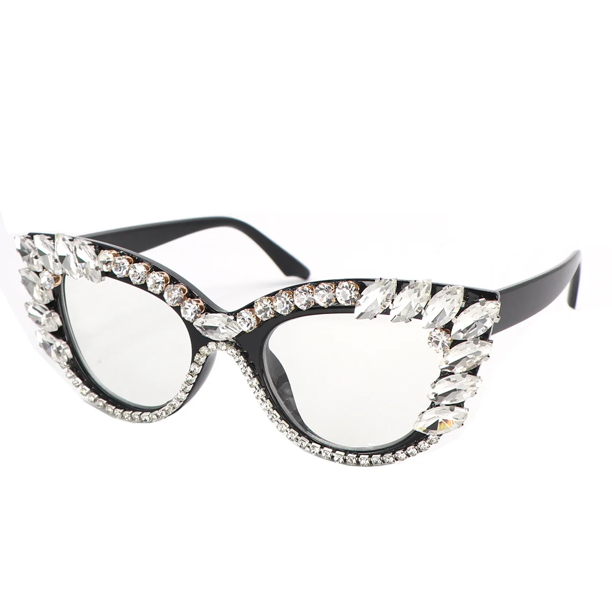 Cat Eye Reading Glasses Women Anti Blue Ray Pink White Rhinestone Trim Presbyopia Glasses Female Diopter From +100 To +400 3