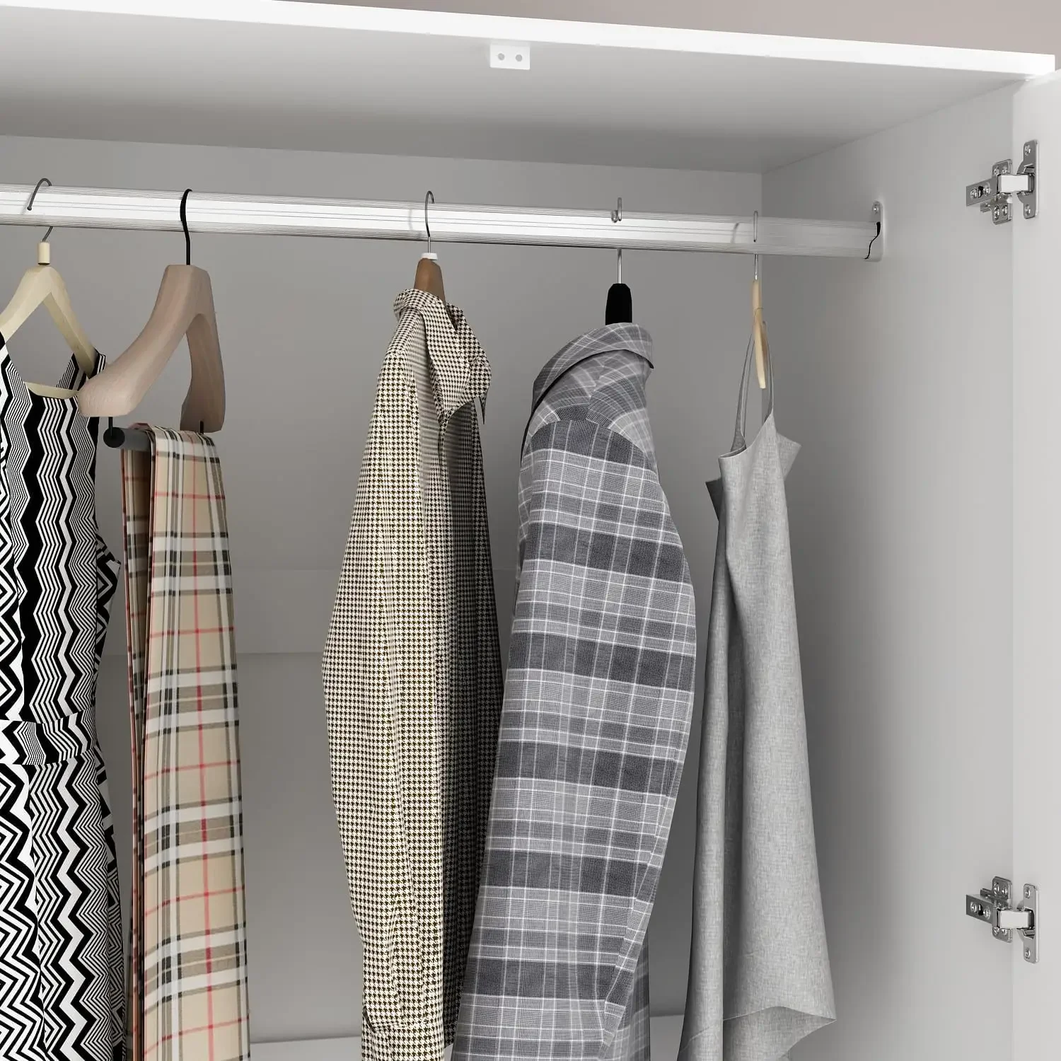 NEW-Wardrobe with Mirror Doors, White Bedroom Armoire with 2 Drawers, Hanging Rod, Mirrored Closet Modern Clothes Storage Cabine